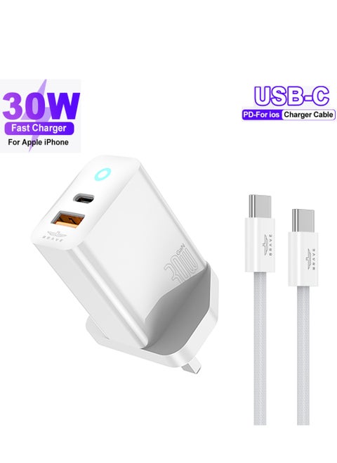 30W USB C Charger for iPhone 16/15 Series, Dual Port iPhone 16/15 Charger GaN Series PPS Compact Fast Wall Charger Block Set with 60W USB C-C Cable for iPhone 14/13/12/11 Series, Galaxy S24/S23/S22, Pixel 8 Pro, MacBook Air, iPad and Many More