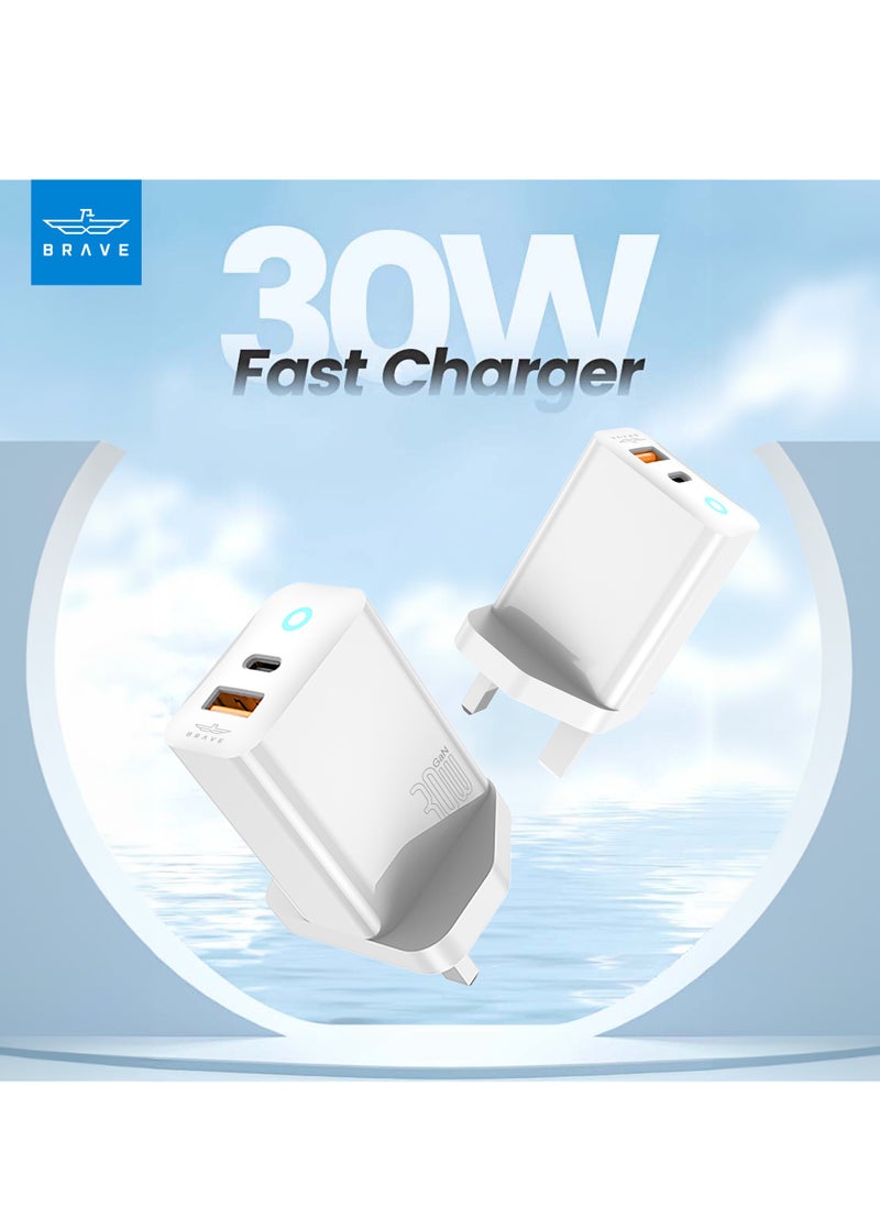 Brave - 30W USB C Charger for iPhone 16/15 Series, Dual Port iPhone 16/15 Charger GaN Series PPS Compact Fast Wall Charger Block Set with 60W USB C-C Cable for iPhone 14/13/12/11 Series, Galaxy S24/S23/S22, Pixel 8 Pro, MacBook Air, iPad and Many More - Image 1