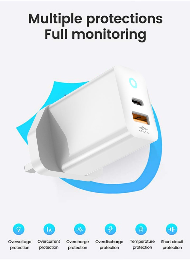 Brave - 30W USB C Charger for iPhone 16/15 Series, Dual Port iPhone 16/15 Charger GaN Series PPS Compact Fast Wall Charger Block Set with 60W USB C-C Cable for iPhone 14/13/12/11 Series, Galaxy S24/S23/S22, Pixel 8 Pro, MacBook Air, iPad and Many More - Image 1