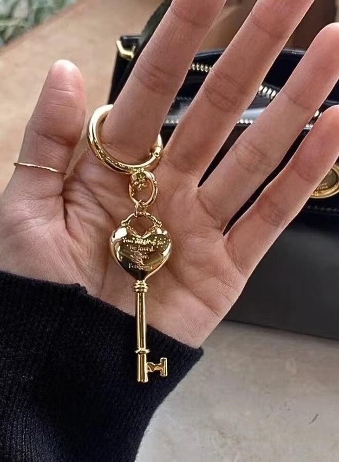 2pcs Engraved Love Lock Keychain in Solid Brass - Unisex Bag Charm, Abaya Pendant for Purses, Handbags, Wallets（Gold+Silver） - Image 3