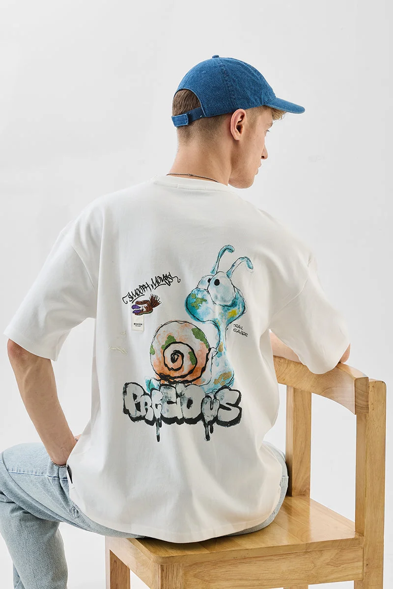 سنيتش Off-White Graphic Half Sleeve Oversized T-Shirt