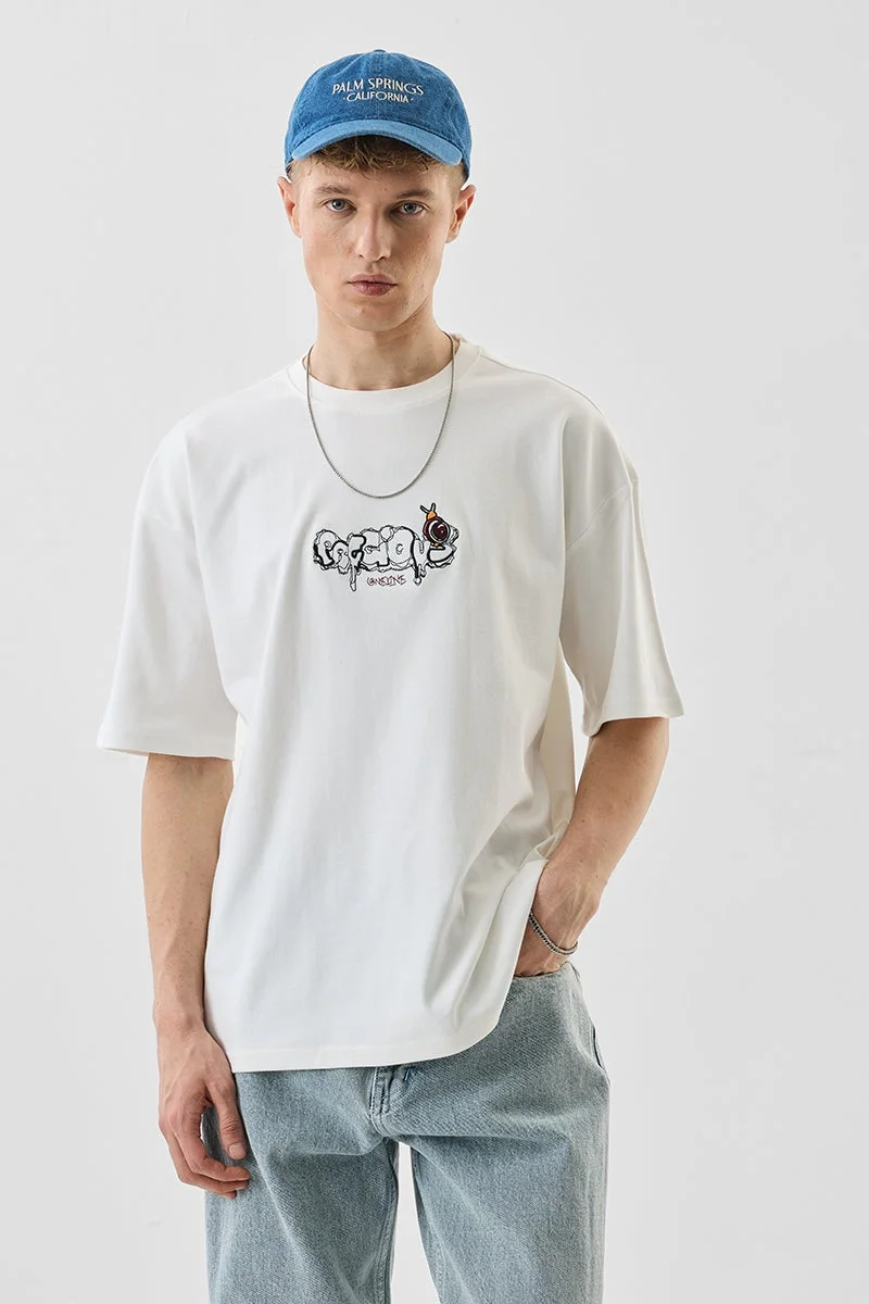 سنيتش Off-White Graphic Half Sleeve Oversized T-Shirt
