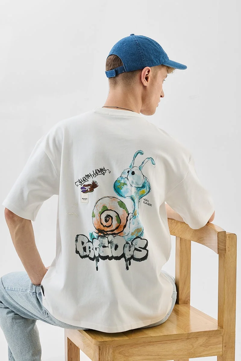 سنيتش Off-White Graphic Half Sleeve Oversized T-Shirt