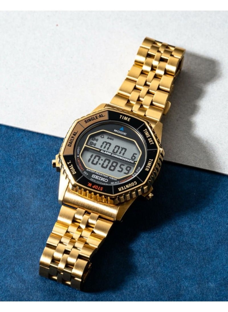 Seiko Limited Edition Selection Digital Watch SBJG024, 37 mm Black Polygon LCD Dial, Stainless Steel Bracelet + Nylon Strap, 100 m WR - Image 1