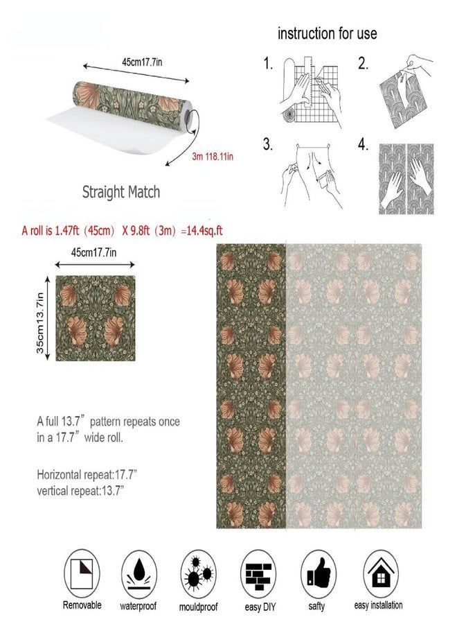 GeRRiT Bellflower Peel and Stick Wallpaper Vintage Retro Floral Wallpapers for Kitchen Wall Decor Removable Wallpaper for Cabinet Wardrobe Cupboard Drawer - Image 5