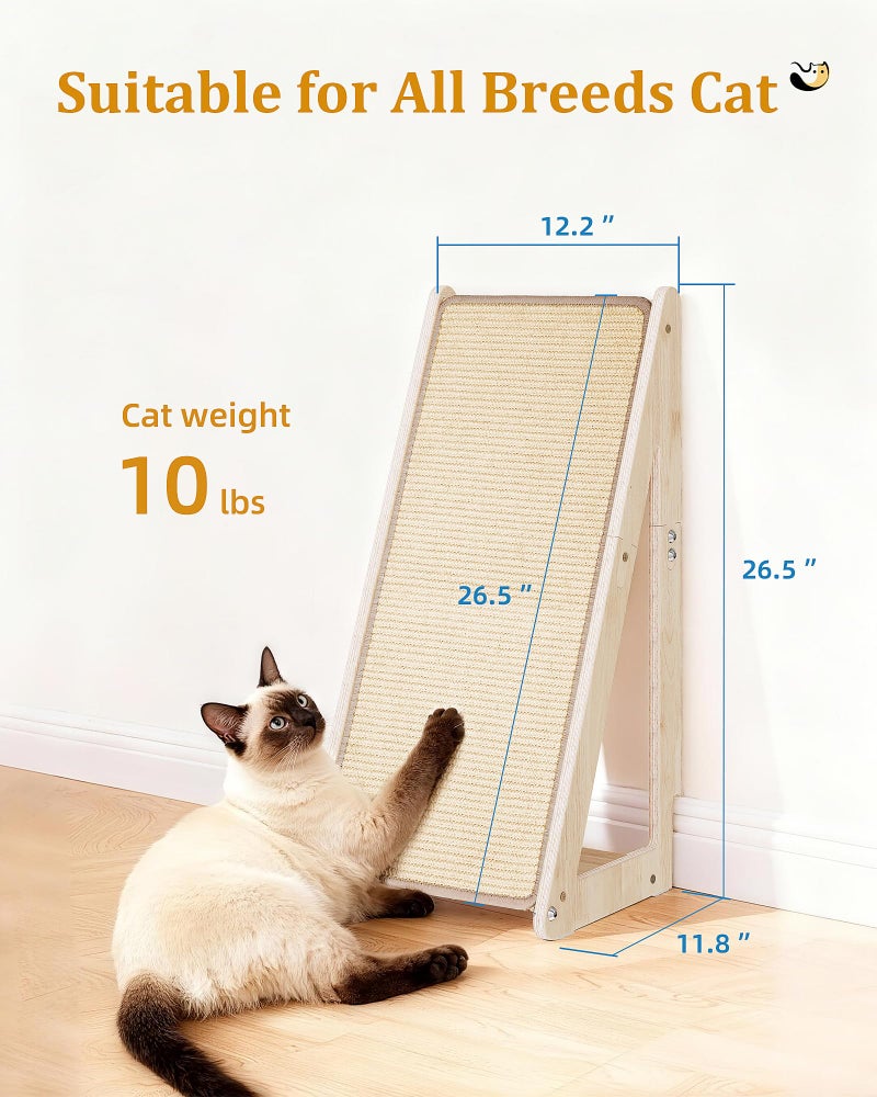 Aechonow 26.4'' Sisal Cat Scratcher Ramp for Indoor Large Cats, Vertical Scratching Post, Wooden Cat Furniture - Image 5
