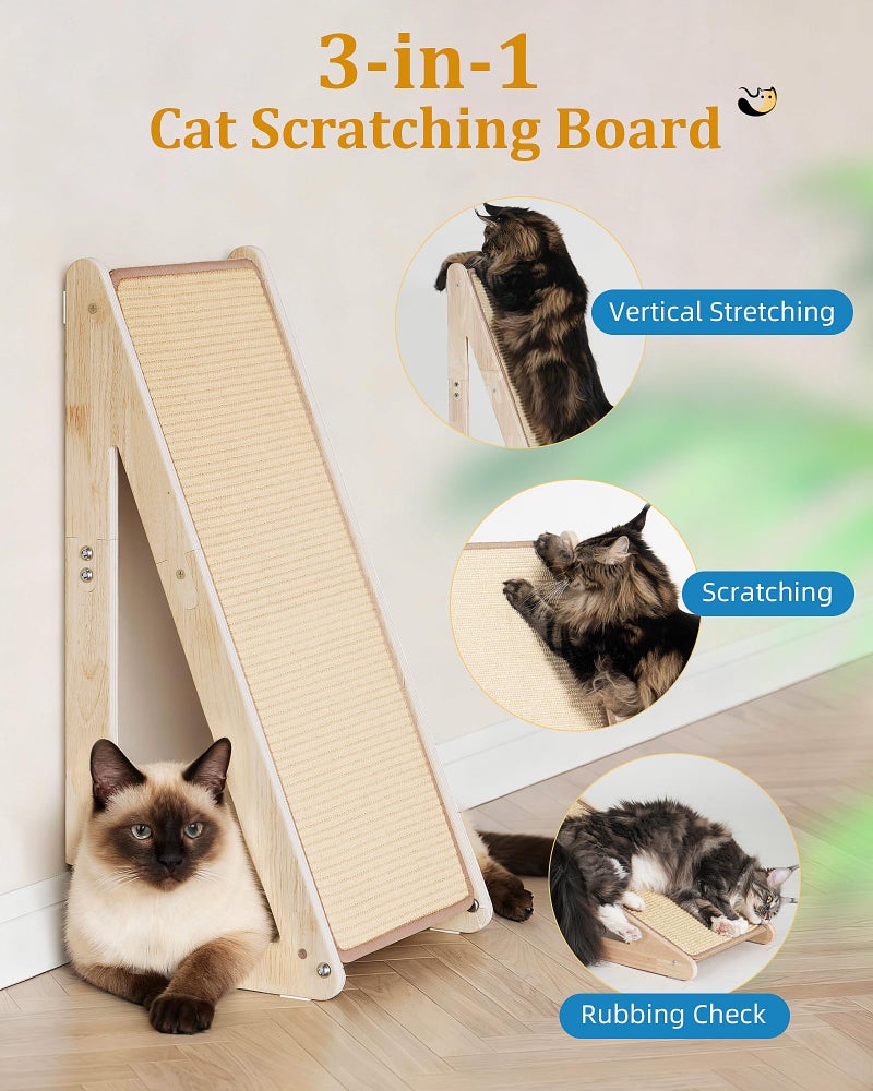 Aechonow 26.4'' Sisal Cat Scratcher Ramp for Indoor Large Cats, Vertical Scratching Post, Wooden Cat Furniture - Image 2