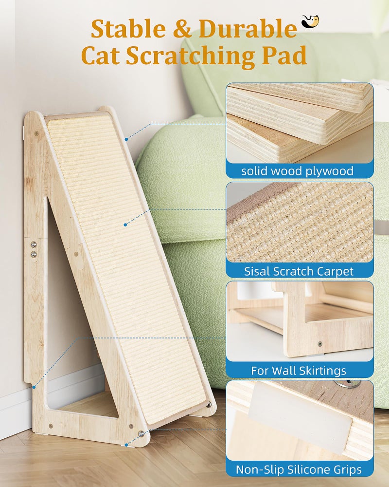 Aechonow 26.4'' Sisal Cat Scratcher Ramp for Indoor Large Cats, Vertical Scratching Post, Wooden Cat Furniture - Image 4