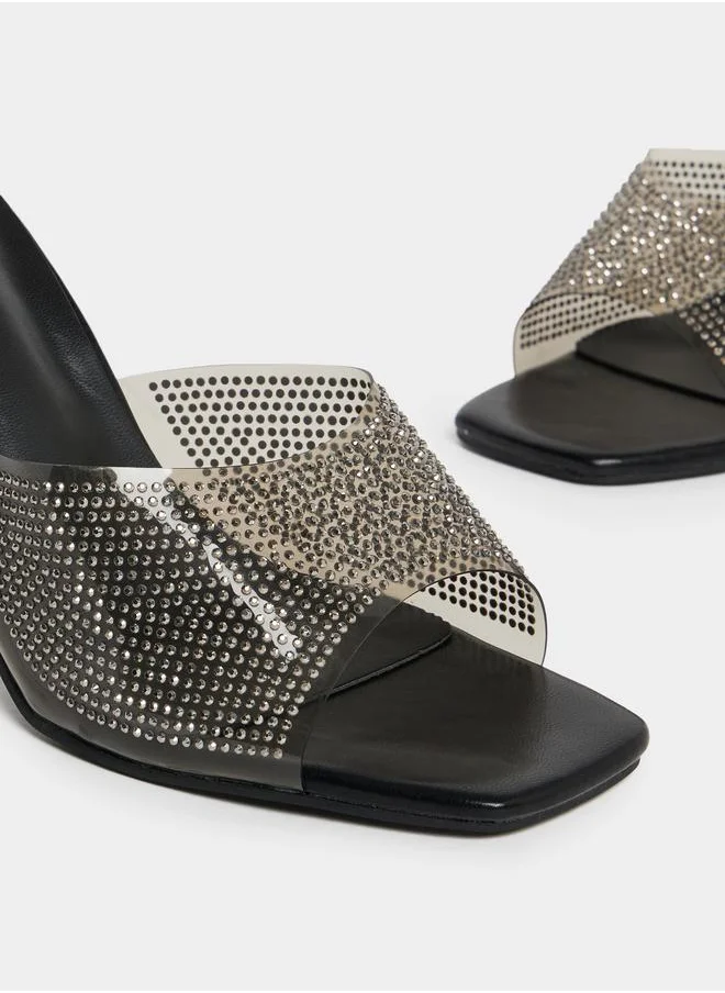 ستايلي Rhinestone Decor Heeled Sandals