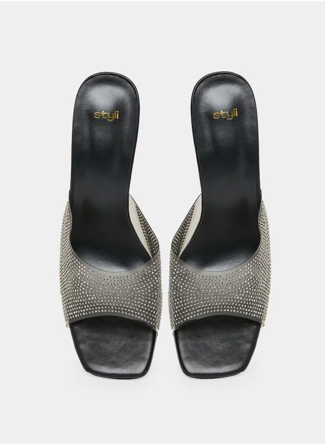 ستايلي Rhinestone Decor Heeled Sandals