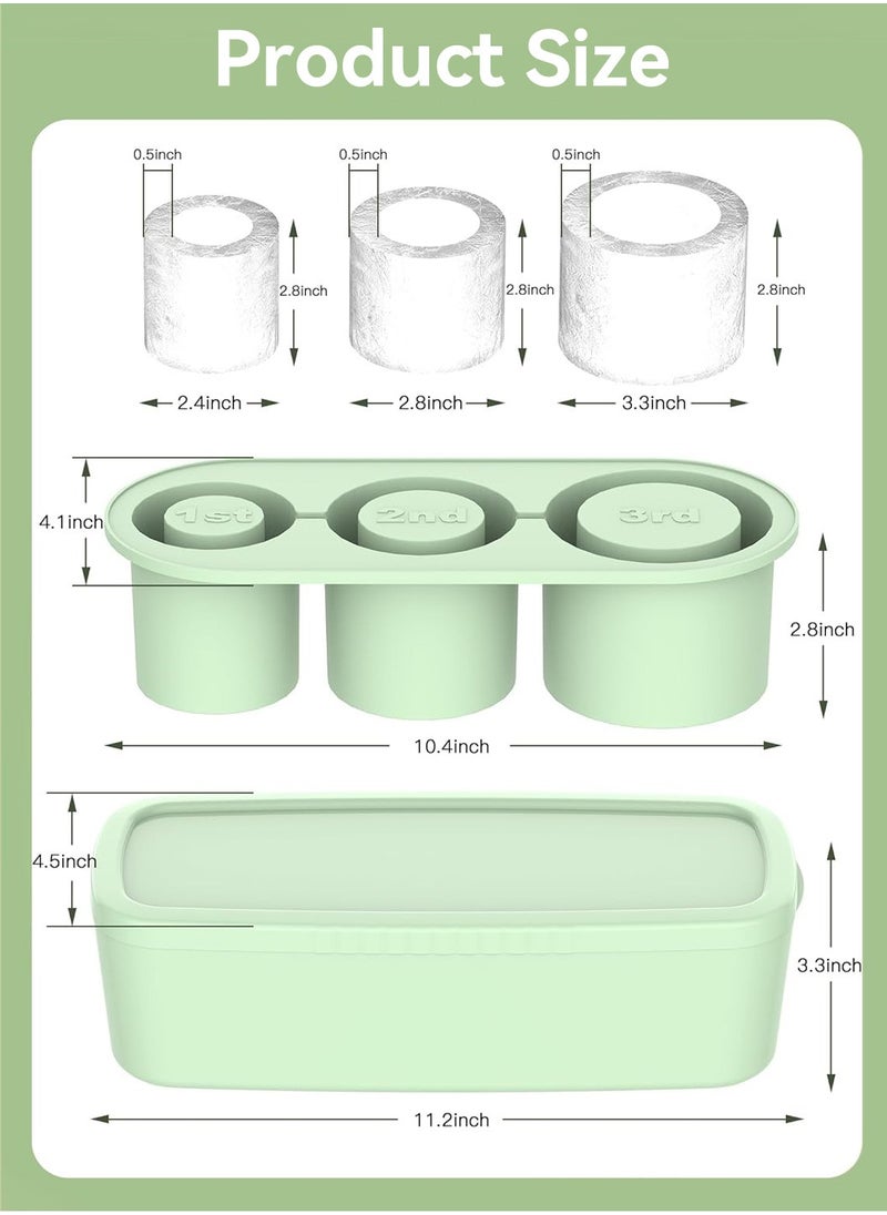 Ice Cube Tray for Stanley 40oz Tumbler, 3 Pcs Silicone Hollow Cylinder Ice Mold with Lid and Bin, Suitable for Ice Drink and Juice