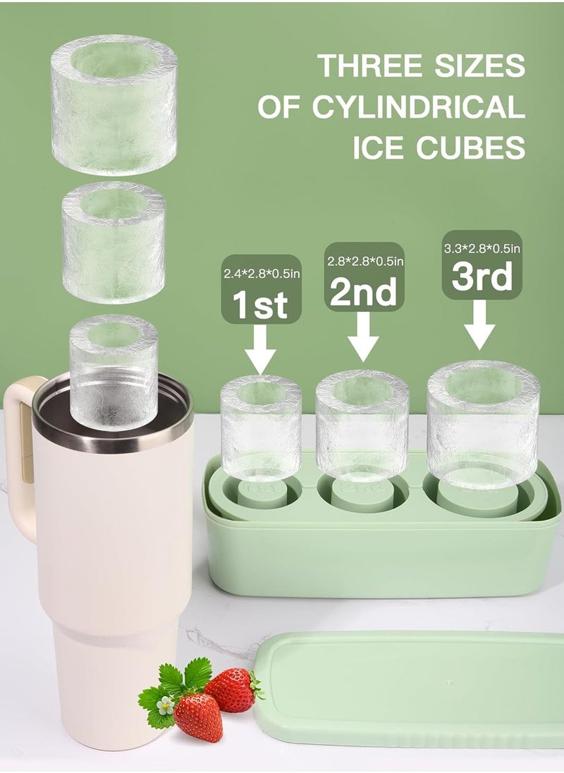 Ice Cube Tray for Stanley 40oz Tumbler, 3 Pcs Silicone Hollow Cylinder Ice Mold with Lid and Bin, Suitable for Ice Drink and Juice