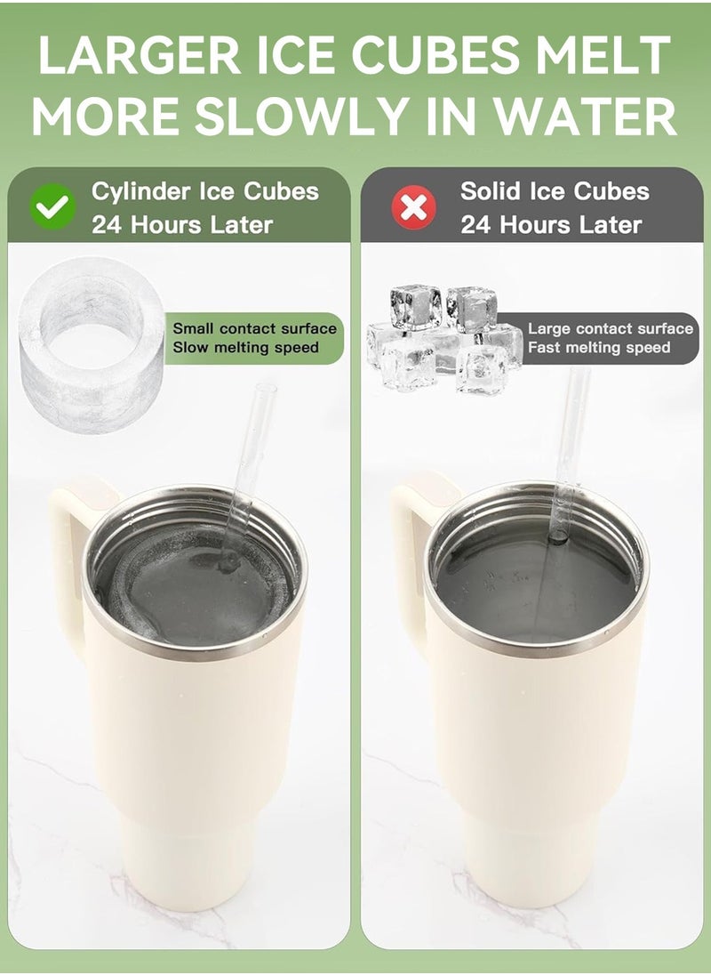 Ice Cube Tray for Stanley 40oz Tumbler, 3 Pcs Silicone Hollow Cylinder Ice Mold with Lid and Bin, Suitable for Ice Drink and Juice