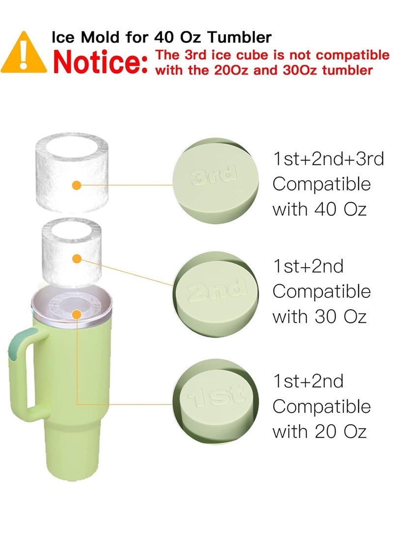 Ice Cube Tray for Stanley 40oz Tumbler, 3 Pcs Silicone Hollow Cylinder Ice Mold with Lid and Bin, Suitable for Ice Drink and Juice
