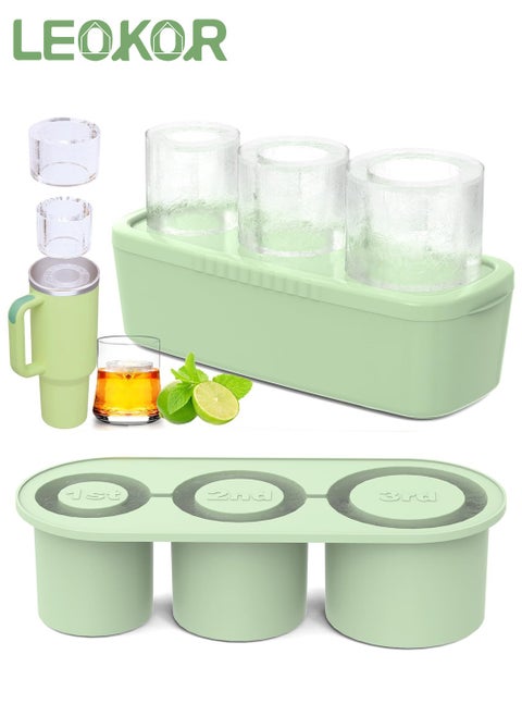 Ice Cube Tray for Stanley 40oz Tumbler, 3 Pcs Silicone Hollow Cylinder Ice Mold with Lid and Bin, Suitable for Ice Drink and Juice