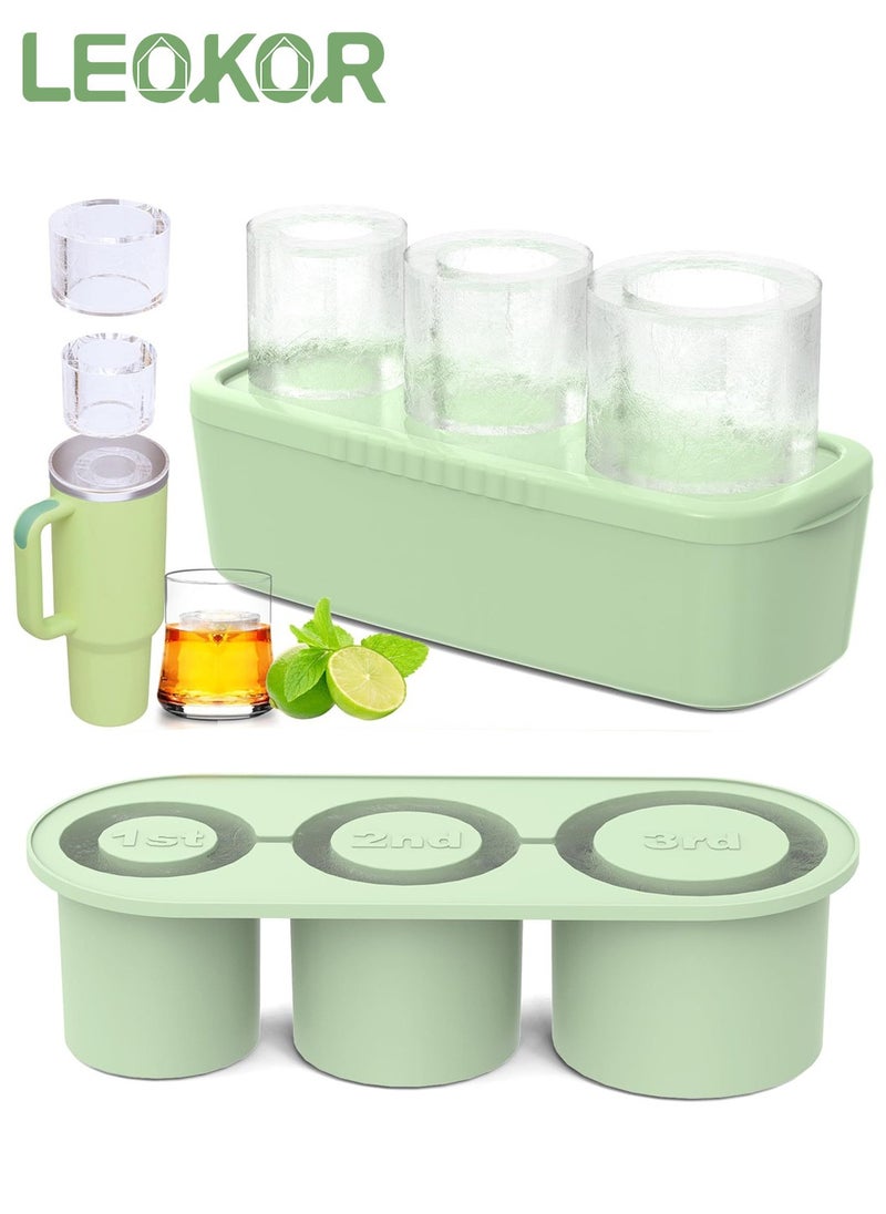 Ice Cube Tray for Stanley 40oz Tumbler, 3 Pcs Silicone Hollow Cylinder Ice Mold with Lid and Bin, Suitable for Ice Drink and Juice