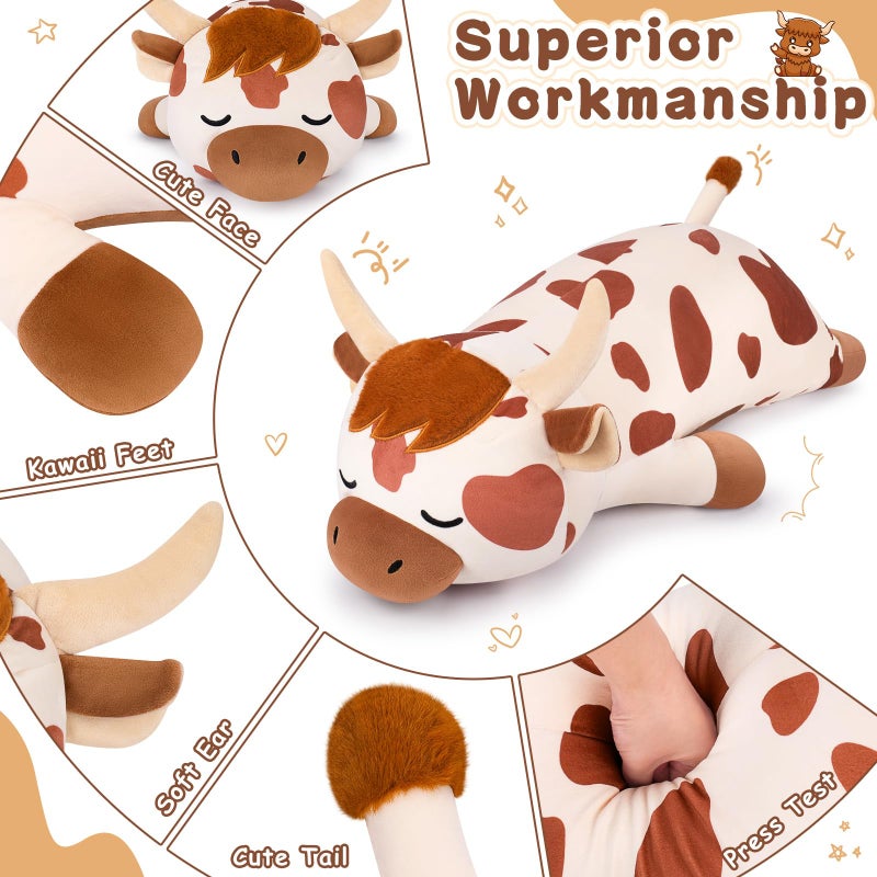 Auspicious beginning 30'' Giant Spotted Highland Cow Plush Stuffed Animal-Cute Spotted Highland Cow Plush Body Pillow Plushies, Large Sleeping Cow Stuffed Animal Big Plushie Toy Birthday Gifts - Image 3