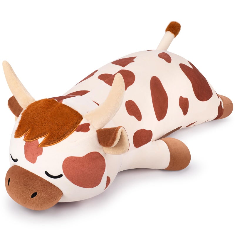 Auspicious beginning 30'' Giant Spotted Highland Cow Plush Stuffed Animal-Cute Spotted Highland Cow Plush Body Pillow Plushies, Large Sleeping Cow Stuffed Animal Big Plushie Toy Birthday Gifts - Image 1