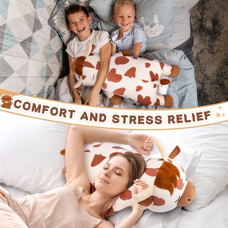 Auspicious beginning 30'' Giant Spotted Highland Cow Plush Stuffed Animal-Cute Spotted Highland Cow Plush Body Pillow Plushies, Large Sleeping Cow Stuffed Animal Big Plushie Toy Birthday Gifts - Image 4