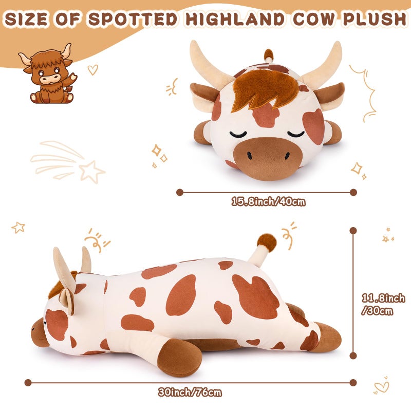 Auspicious beginning 30'' Giant Spotted Highland Cow Plush Stuffed Animal-Cute Spotted Highland Cow Plush Body Pillow Plushies, Large Sleeping Cow Stuffed Animal Big Plushie Toy Birthday Gifts - Image 2