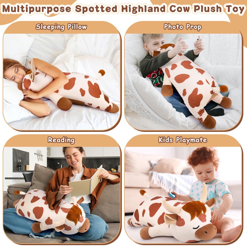 Auspicious beginning 30'' Giant Spotted Highland Cow Plush Stuffed Animal-Cute Spotted Highland Cow Plush Body Pillow Plushies, Large Sleeping Cow Stuffed Animal Big Plushie Toy Birthday Gifts - Image 5