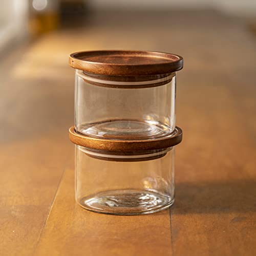 Ellementry Glass Storage Jars With Wooden Lid - Set of 2, Multipurpose Containers For Chutney, Spices, Pickles & Kitchen Storage, Serveware For Dining Table & Pantry Organization,Clear - Image 5