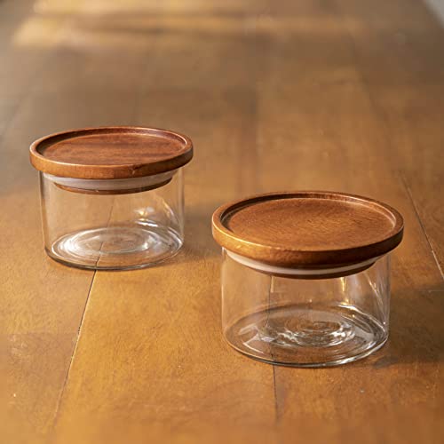 Ellementry Glass Storage Jars With Wooden Lid - Set of 2, Multipurpose Containers For Chutney, Spices, Pickles & Kitchen Storage, Serveware For Dining Table & Pantry Organization,Clear - Image 4