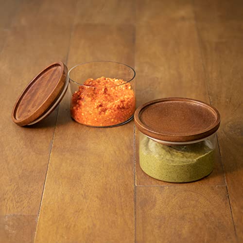 Ellementry Glass Storage Jars With Wooden Lid - Set of 2, Multipurpose Containers For Chutney, Spices, Pickles & Kitchen Storage, Serveware For Dining Table & Pantry Organization,Clear - Image 3