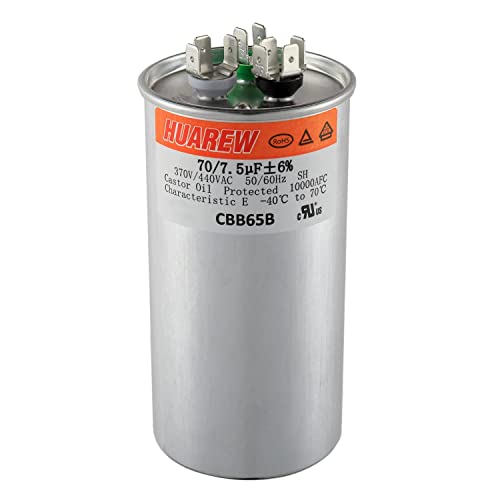 HUAREW 7075 uF 7075 MFD 6 370V440V CBB65B AC Capacitor Dual Run Round Capacitor Replacement 70 75 uF MFD 370 440 Volt VAC for AC Unit Fan Motor Start or Heat Pump or Condenser Straight Cool
