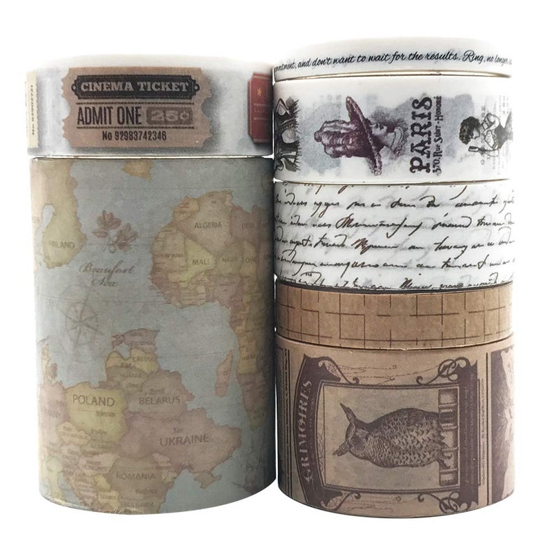 ZMLSED EnYan 7 Rolls Washi Masking Tapes Set, Japanese Decorative Writable Vintage Tape for DIY Crafts Arts Scrapbooking Bullet Journal Planners - Image 1