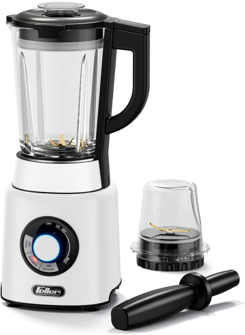 Feller Germany, 1200W Blender + Grinder Mill, 1.7L Glass Jar, Ice Crush/Smoothie/Pulse Modes, Variable Speed, 6-Fin Blade, Safety Lock, 2Y Guarantee BLG1200 UAE Stainless Steel - Image 1
