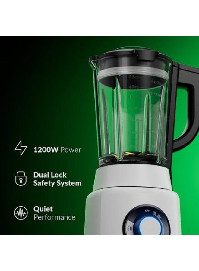 Feller Germany, 1200W Blender + Grinder Mill, 1.7L Glass Jar, Ice Crush/Smoothie/Pulse Modes, Variable Speed, 6-Fin Blade, Safety Lock, 2Y Guarantee BLG1200 UAE Stainless Steel - Image 2