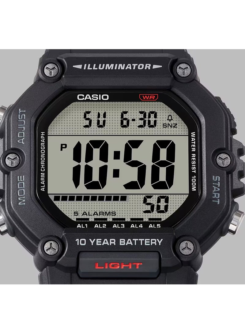 CASIO - Digital Display Black Resin Band Dual Time With 5 Alarms Men's Watch AE-1600H-1AV 49.7MM - Image 1