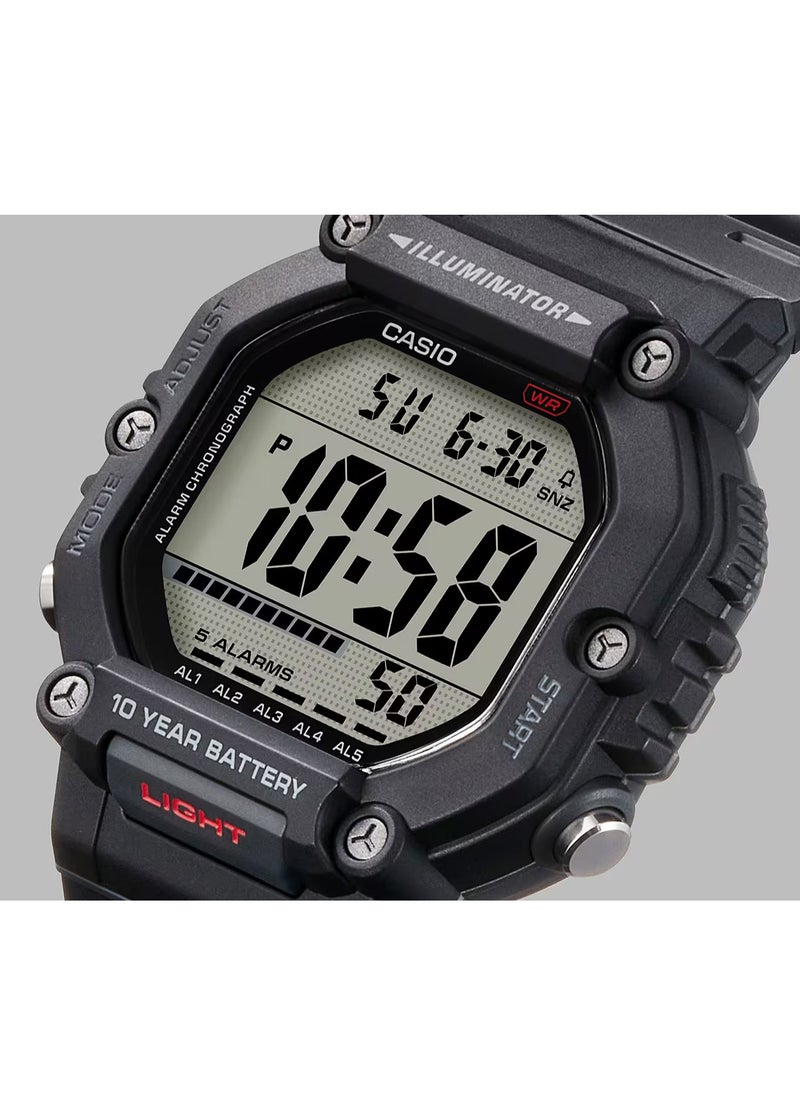 CASIO - Digital Display Black Resin Band Dual Time With 5 Alarms Men's Watch AE-1600H-1AV 49.7MM - Image 1