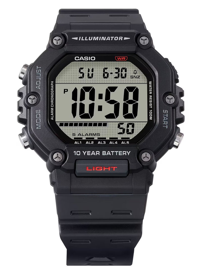 CASIO - Digital Display Black Resin Band Dual Time With 5 Alarms Men's Watch AE-1600H-1AV 49.7MM - Image 1
