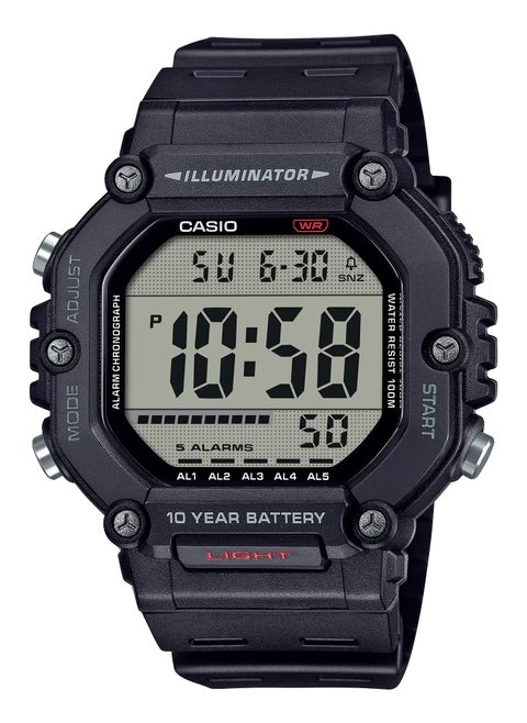 Digital Display Black Resin Band Dual Time With 5 Alarms Men's Watch AE-1600H-1AV 49.7MM