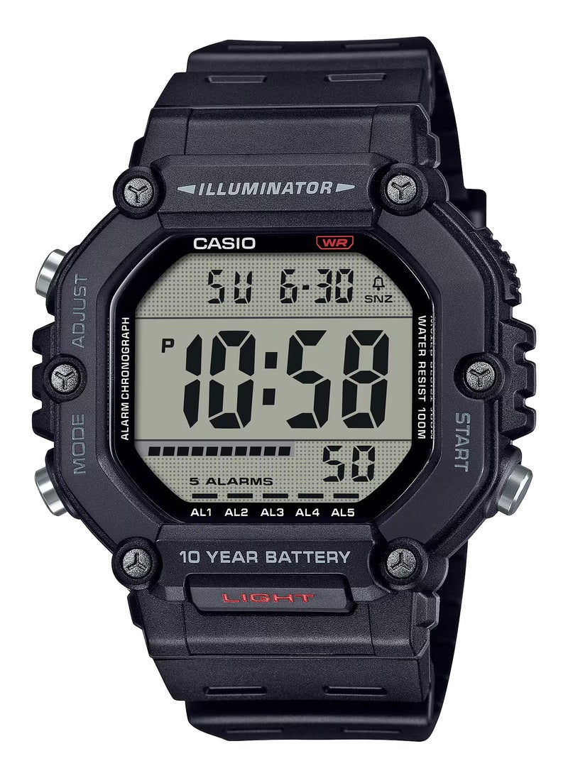 CASIO - Digital Display Black Resin Band Dual Time With 5 Alarms Men's Watch AE-1600H-1AV 49.7MM - Image 1