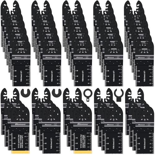 Bionso 55PCS Oscillating Saw Blades, Professional Universal Titanium Multitool Blades for Wood Plastics Metal, Quick Release Multi Tool Kits Fit Dewalt Ryobi Milwaukee Rockwell Fein Makita - Image 1