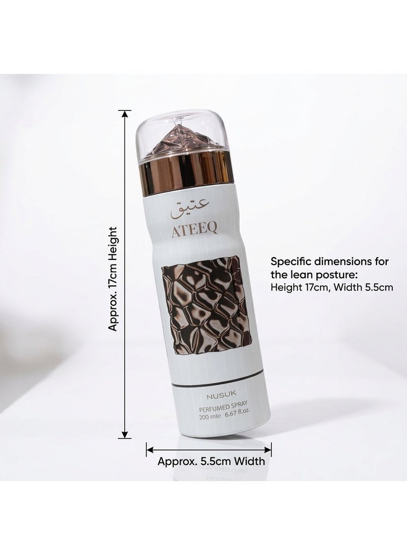 Nusuk Sama & Ateeq by  Nusuk Unisex Deodorant Body Spray is an Aromatic Aquatic fragrance for men and women. Combo Pack (200 ml x 2) Ateeq Nusuk 200Ml Unisex Deodorant - Image 4