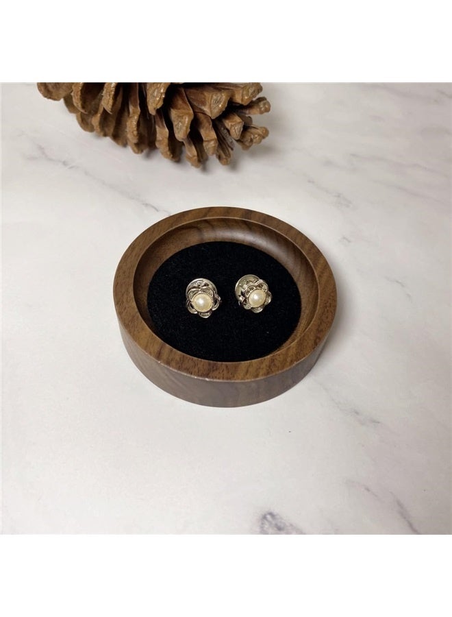 Wooden Jewelry Tray Small Trinket Dish with Velvet Surface Rings Earrings Dish Necklaces Display Tray for Dresser Drawer Tabletop(Round)  - Image 2