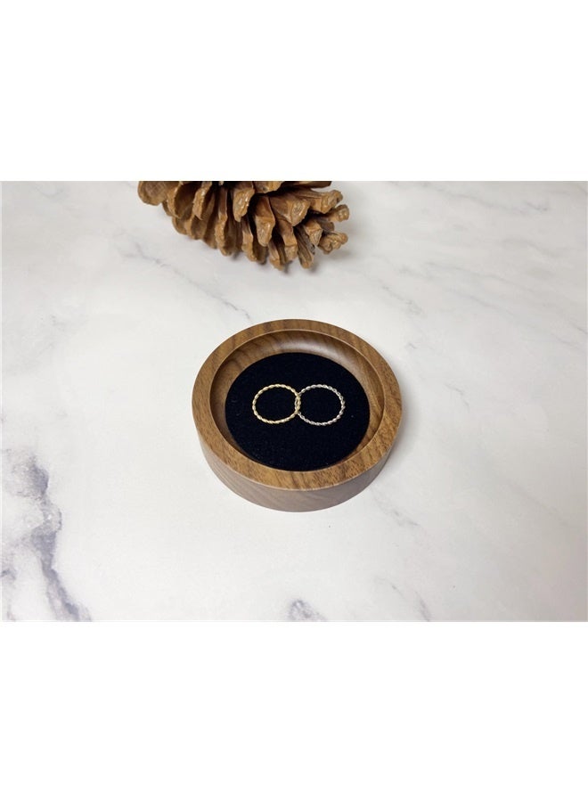 Wooden Jewelry Tray Small Trinket Dish with Velvet Surface Rings Earrings Dish Necklaces Display Tray for Dresser Drawer Tabletop(Round)  - Image 5