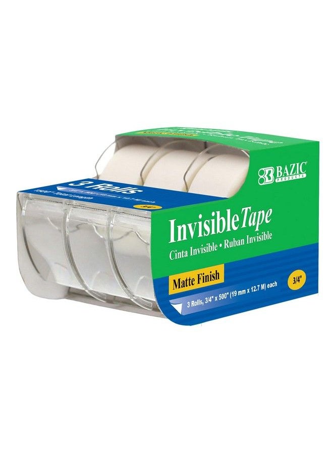 Bazic Products Bazic Invisibletape W Dispenser 3 4" X 500" Matte Finish Stationery Tapes Rolls For Arts Craft Photo Gift Wrapping (3 Pack) 1Pack  - Image 1
