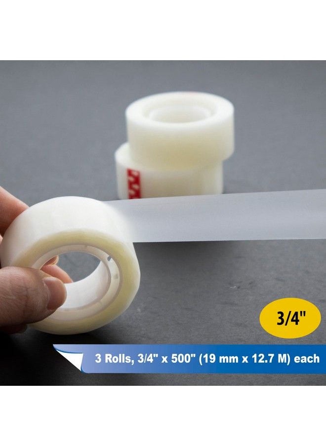 Bazic Products Bazic Invisibletape W Dispenser 3 4" X 500" Matte Finish Stationery Tapes Rolls For Arts Craft Photo Gift Wrapping (3 Pack) 1Pack  - Image 3