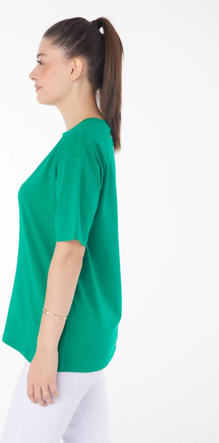Tofisa Plain Crew Neck Women's Green T-Shirt - 25849