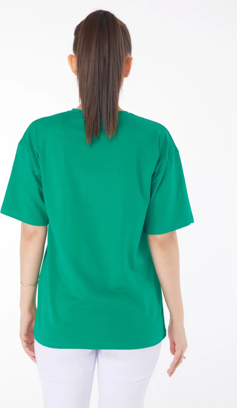 Tofisa Plain Crew Neck Women's Green T-Shirt - 25849