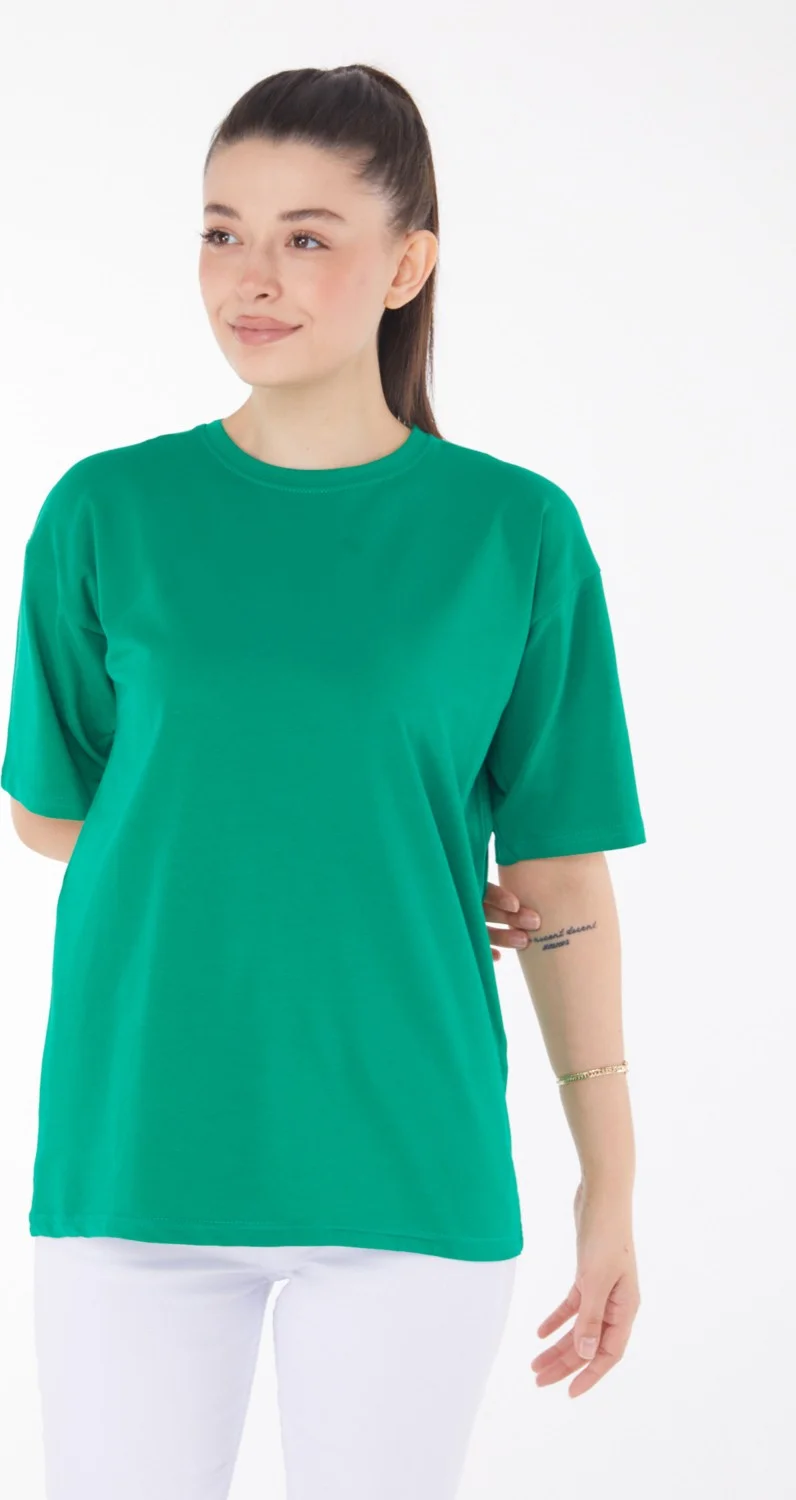 Tofisa Plain Crew Neck Women's Green T-Shirt - 25849