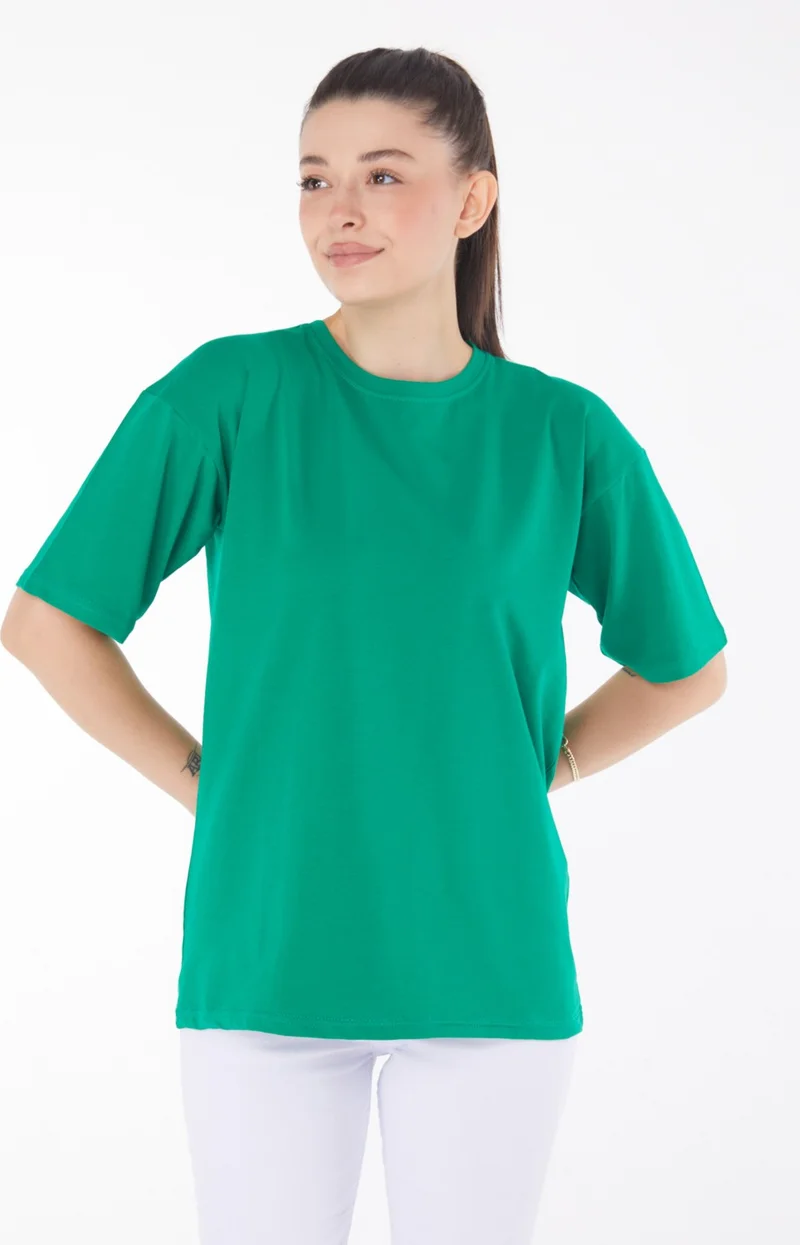 Tofisa Plain Crew Neck Women's Green T-Shirt - 25849