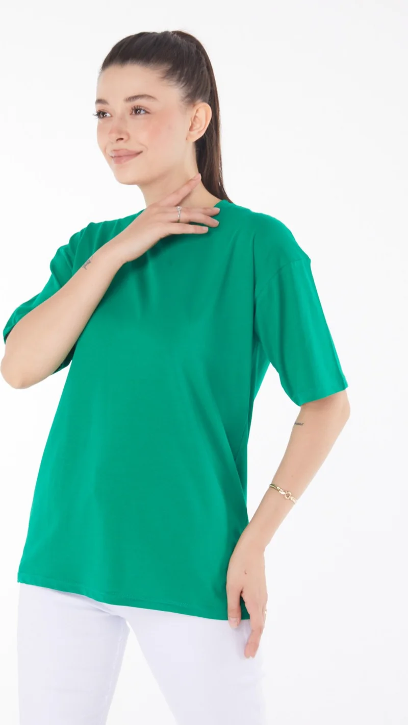Tofisa Plain Crew Neck Women's Green T-Shirt - 25849