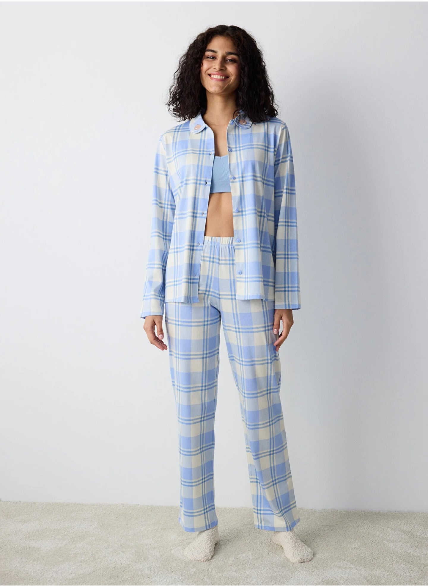 بنتي Happy Checked Shirt and Pant Pajama Set 