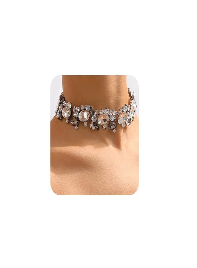 Chargances Rhinestone Statement Neckalce Vintage Chunky Crystal Collar Bling Grey Bib Pendant Necklace for Women (Grey) - Image 1